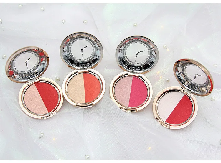 Relógio de Bolso Paleta de Blush em pó Two-cor Brilho Dois-em-um Contorno Facial Iluminador Bronze Maquiagem 2021 4 Cor 23 Cheap Blush