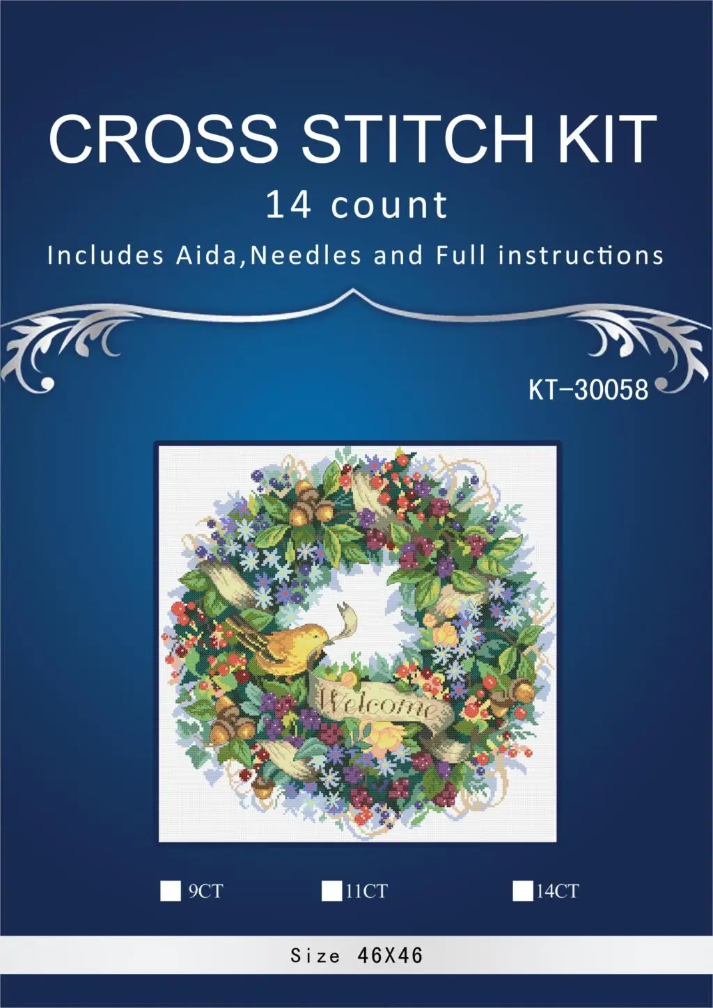 46X46 см, 14CT EN или RU упаковка Высокое качество милый Счетный Набор для вышивки крестом ягодный венок Добро пожаловать птица dim 35028