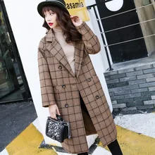 Woherb, зимнее клетчатое двубортное пальто для женщин, Корейская свободная Толстая теплая куртка, женские длинные пальто, Manteau Femme Hiver 20469