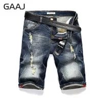 GAAJ Mens Denim Shorts Slim Regular Casual Knee Length Short Hole Jeans Shorts For Men 2017 New Summer Blue Large Size #B331J