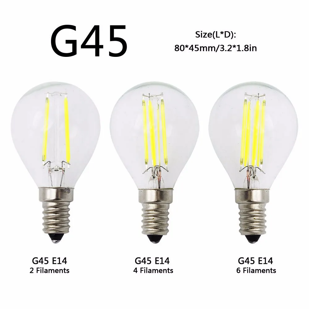 1 шт. Ретро G45 Edison E27 стеклянная лампа E14 Светодиодный светильник накаливания с регулируемой яркостью 220 В лампа для свечей заменить галогенный светильник 20 Вт 40 Вт 60 Вт люстры