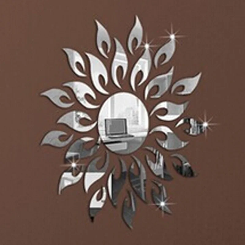 1Set New Diy Home Decoration Mirror Wall Stick Sunflower Fire Mirror