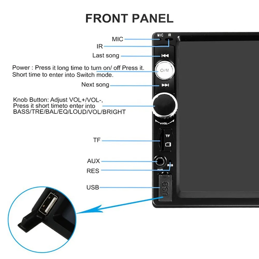 AMPrime 2din Автомагнитола " MP5 плеер сенсорный экран SD/FM/MP4/USB/AUX Bluetooth Мультимедиа USB 2 Din Авторадио автомобильный монитор резервного копирования