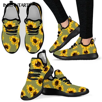 

INSTANTARTS Women Casual Shoes Funny Sunflower Vulcanize Shoes 3D Printed Floral Mesh Knit Sneakers Loafers Walk Footwear Female