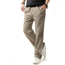 Mens Flojos Ocasionales Elásticos Pantalones Relaxed Fit Rayón Mezcla de Algodón de Lino Con Cordón Pantalones, Super Cómodo Solid Straight 3XL