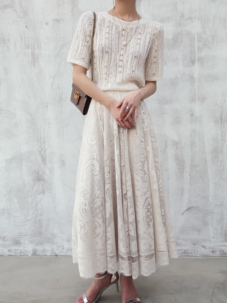 EXCOSMIC трапециевидная длинная миди белая юбка-пачка с рюшами размера плюс шелковая подкладка Twinset кружевная юбка женская винтажная одежда Robe Boheme