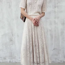 EXCOSMIC трапециевидная длинная миди белая юбка-пачка с рюшами размера плюс шелковая подкладка Twinset кружевная юбка женская винтажная одежда Robe Boheme
