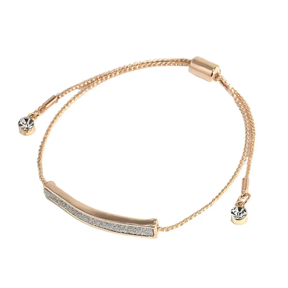 

Fashion Women Rhinestone Inlaid Bar Cuff Chain Bracelet Adjustable Hand Jewelry