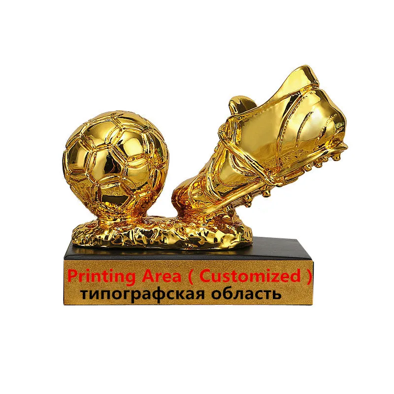 

Resin Decoration Golden Boot Award Resin Gold Ball Cup Gold Plating Trophy Football Best Shooter sports memorabilia Customizable
