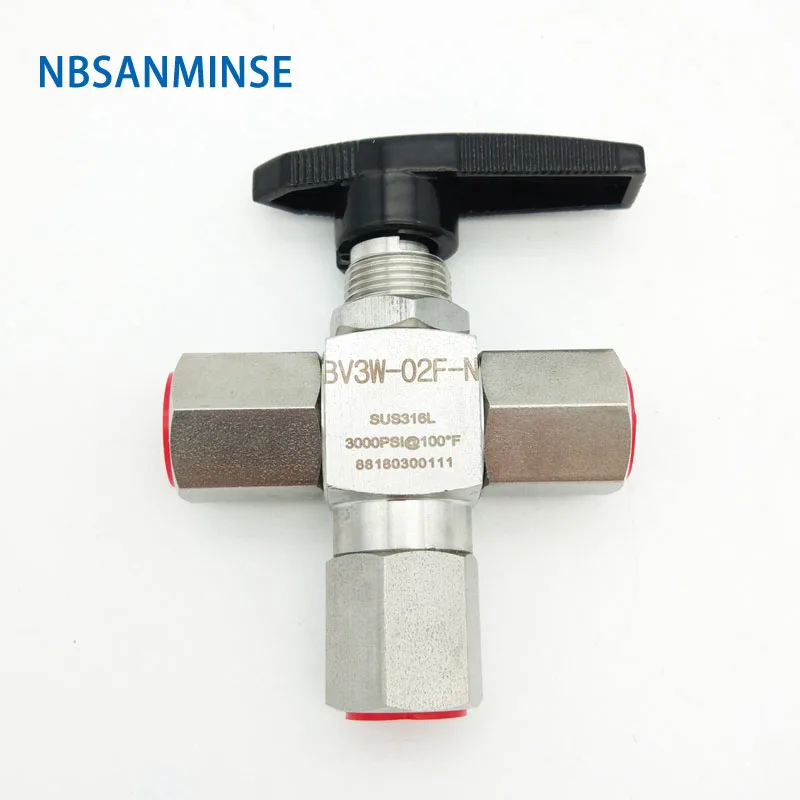 NBSANMINSE BV3W OD / F трехходовой шаровой клапан из нержавеющей стали 1/8 1/4 3/8 1/2 3000 Psi для