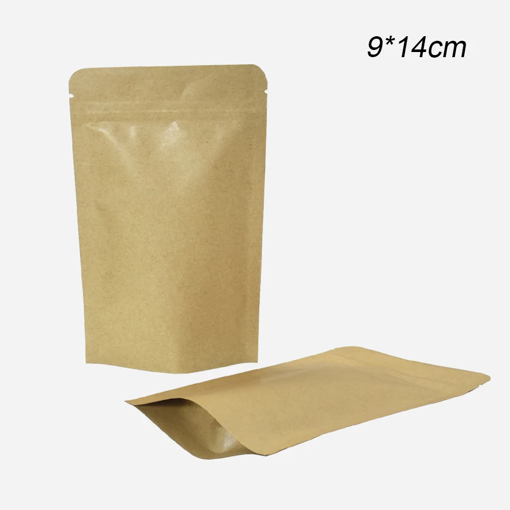 

9x14cm Stand Up Aluminum Foil Bags Heat Sealable Kraft Paper Food Bag Mylar Foil Ziplock Pouches for Scented Tea Food Storage