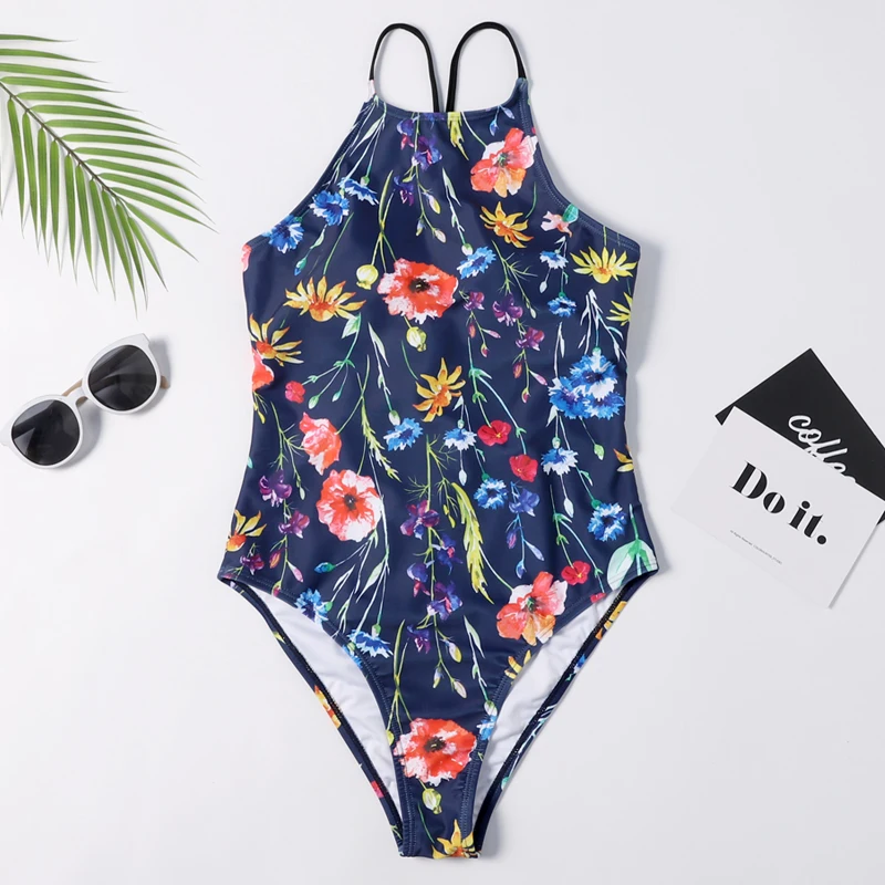 

One Piece Swimsuit Women Floral Swimwear Sexy Push Up Monokini Flower Print Bathing Suit Ruffle Bodysuit Bandage Beach Wear