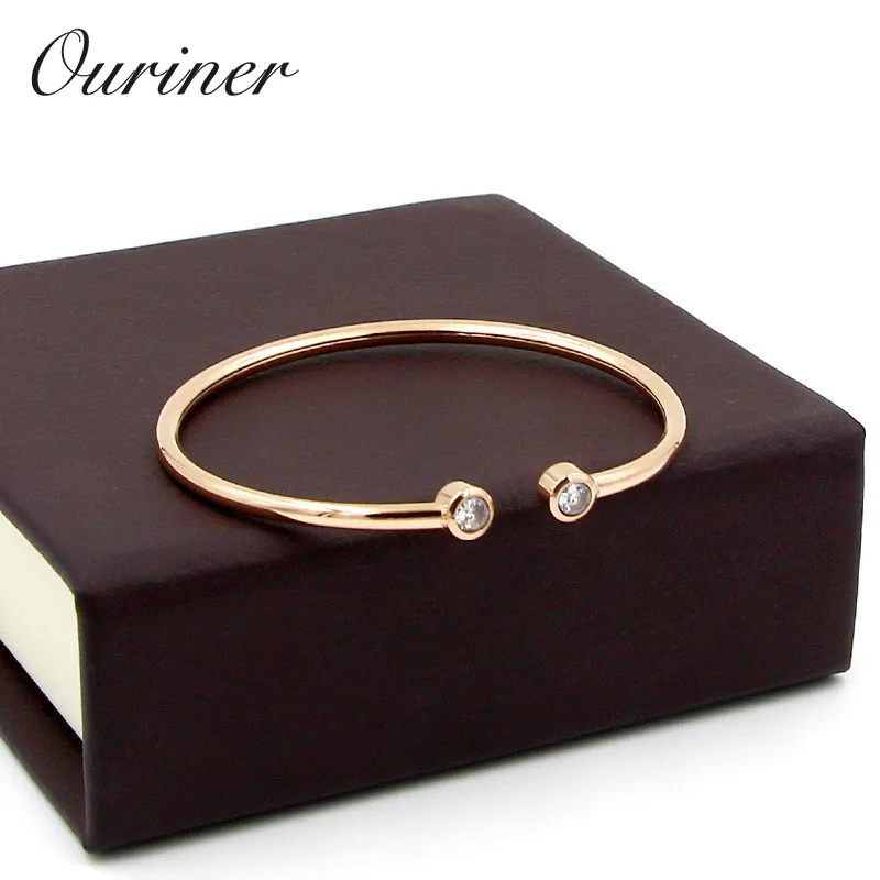 

New Brand Bangle Top Quality Color Gold Stainless Steel Jewelry Inlay CZ Crystal Letter Noble Women Cuff Bangles Bracelets K101