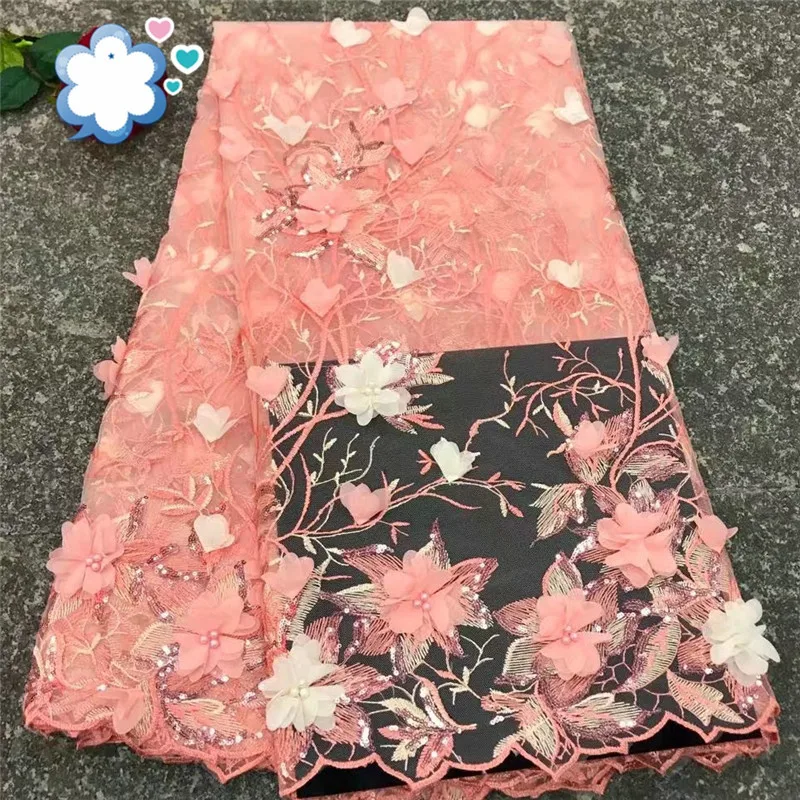 

Appliqued Elegant Big Flowers Design With Beads and Sequins AF291 Free Shipping Good Quality Wedding Dress Tulle Lace Fabric