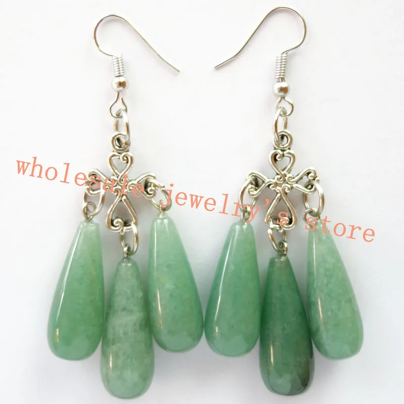

Yuteng A Pair of Tibetan Silver Cross & Green Aventurine Teardrop Dangle Drop Earrings TY08