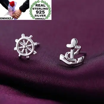 

OMHXZJ Wholesale European Fashion Woman Girl Party Wedding Gift White Wheel Anchor 925 Sterling Silver Stud Earrings EA60