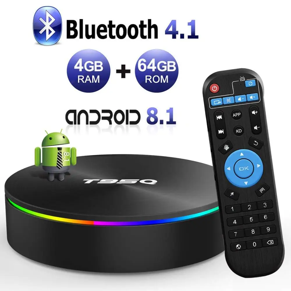 T95Q Android 8 1 телеприставка 4 Гб 64 Smart IPTV 4K HD DDR3 Amlogic S905X2 четырехъядерный 2 4G & 5G двойной