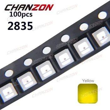 100pcs SMD 2835 LED Chip Yellow Surface Mount SMT Bead 30mA DC 2V High Brightness 590nm LED Light Emitting Diode Lamp for PCB