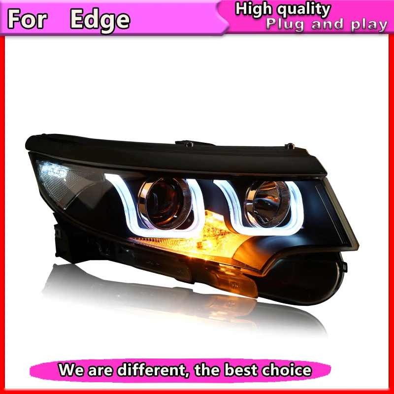 Car Styling Assembly for FORD EDGE led Headlights 2010-2014 bi xenon lens Double U LED DRL xenon H7 Car headlight Accessories