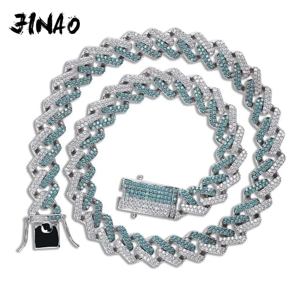 

JINAO New 14MM ICED OUT Flooded Mint Blue CZ Maimi Cuban Link NE+BA Young Dolph Blue Cubic Zircon Hip Hop Jewelry