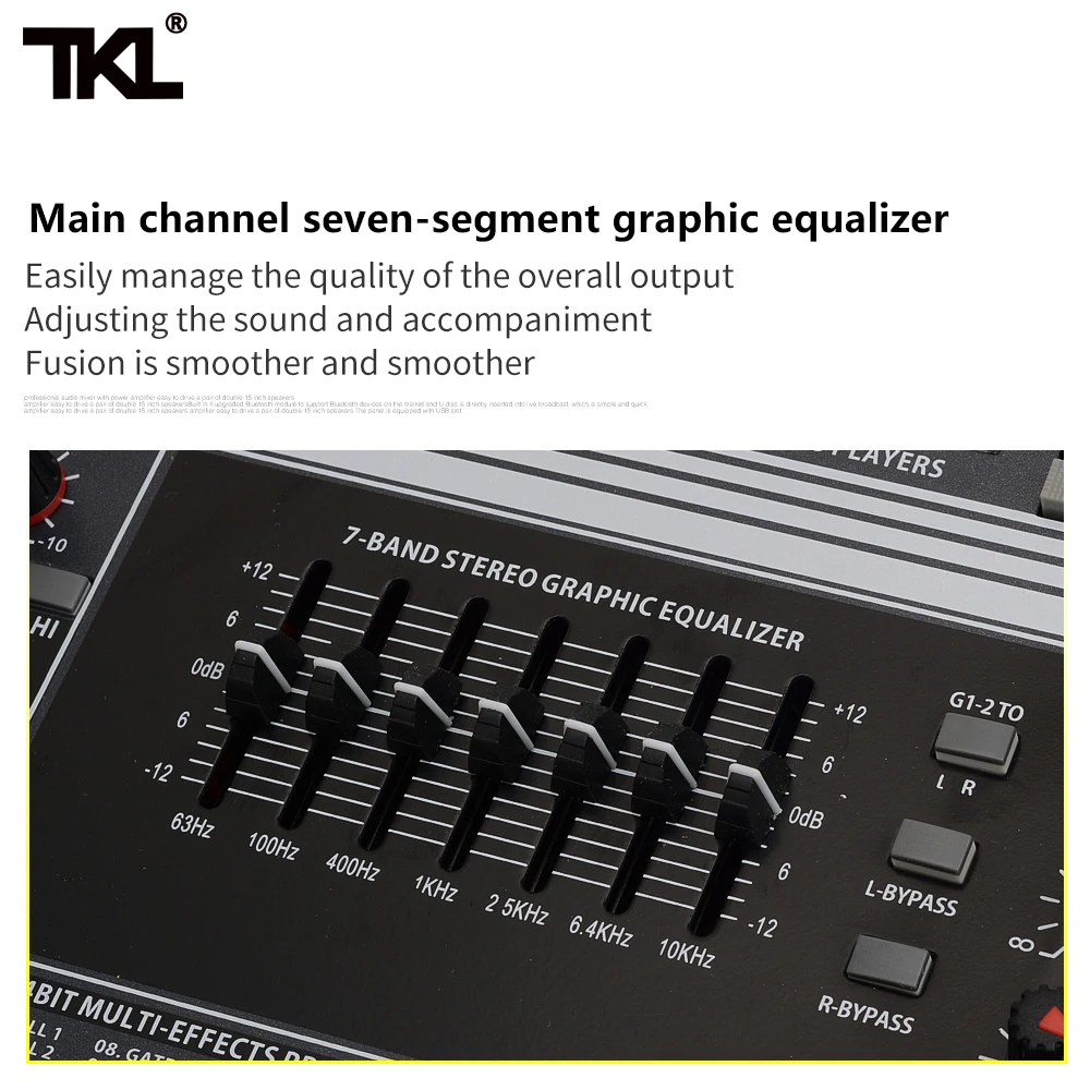 TKL 8 채널 디지털 믹서 전문 오디오 사운드 믹싱 리버브 및 효과, 블루투스 2USB DJ 믹서