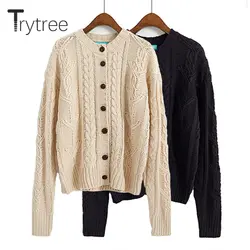 Trytree Для женщин свитер для повседневной носки О-образным вырезом Осень зимний свитер Открыть стежка 2018 Однотонная повседневная обувь