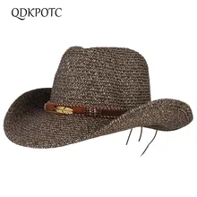 QDKPOTC Новинка весна лето мужские женские модные Соломенные Ковбойские шляпы Ретро украшение пояса джазовая шляпа песчаный пляж путешествия Козырек Кепка