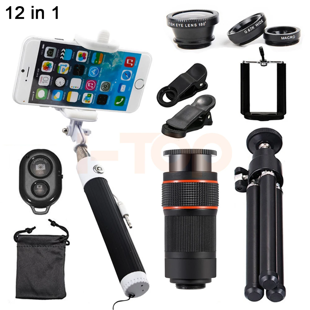 New 8X Telescopic lens Telephoto Zoom Lenses Microscope Fisheye Macro Wide Angle Lentes For