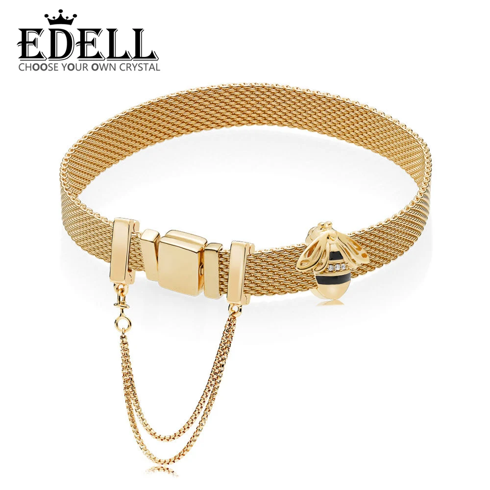 

EDELL 100%925 Sterling Silver New Shining Queen Bee Reflection Bracelet Set Queen Bee Clip Charm RAU0586 767862EN16