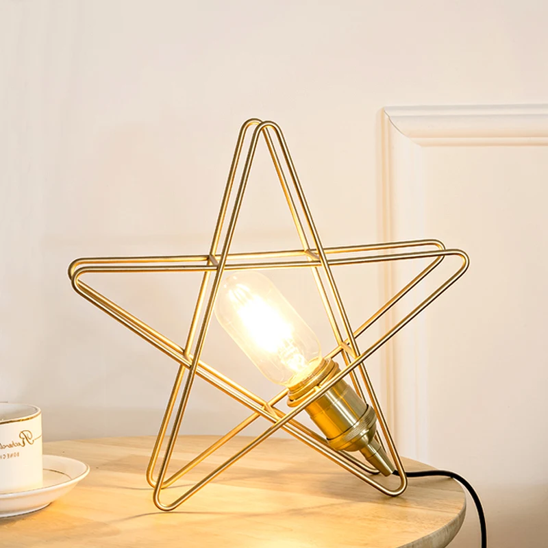 Modern LED Table Lamp Gold Star Iron Europe Desk Lamp Metal Indoor Light Bedroom Office Decoration Light Fixturn AC110-265V