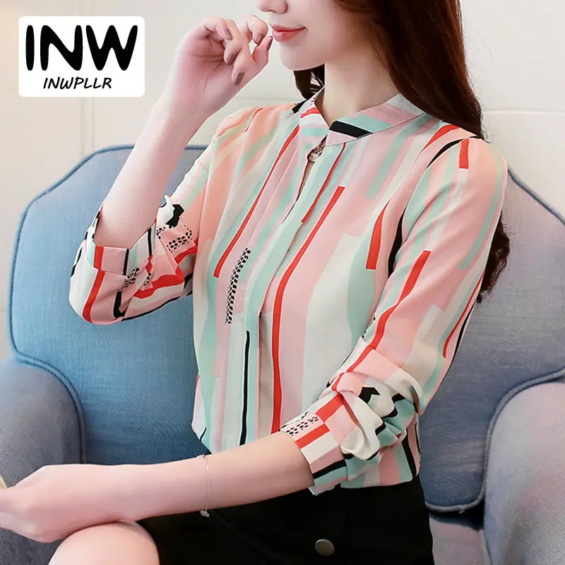 

Fall Colorful Striped Tops Women Fashion Work Wear Office Shirts Femme Chiffon Blusas Mujer 2019 Long Sleeve Women Blouse Rayas
