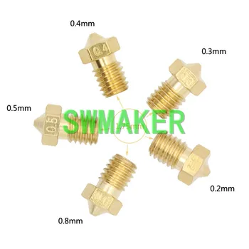

SWMAKER 5pcs 3D printer V6&V5 Extruder J-Head Brass Nozzle Print Head with size 0.2/0.3/0.4/0.5/0.8mm for 1.75mm filament