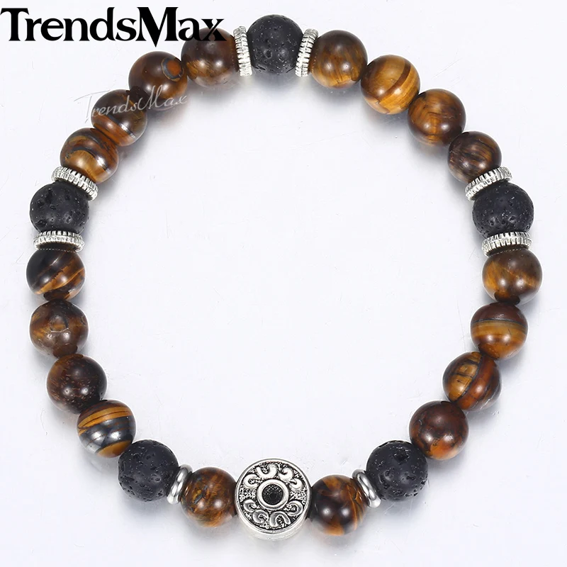 

Trendsmax Men's Tiger Eye Stone Beaded Bracelet Stainless Steel Charm Bracelet Male Jewelry Wholesale Gifts for Men DB42