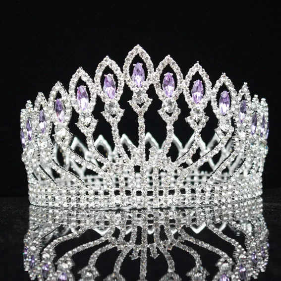Silver purple Хрустальная Королева Король свадебная диадема невесты барокко головной убор Свадебные украшения для волос аксессуары для женщин пышный Выпускной диадема - Окраска металла: Silver purple