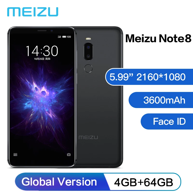 Глобальная версия Mейзу Meizu Note8 5,99 дюйма 2160*1080 Дисплей 4GB 64GB смартфон 4G 3600mAh 12MP Cam распознавания лиц 4G-LTE телефона