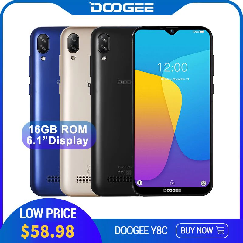 

DOOGEE Y8c Android 8.1 6.1inch 19:9 Waterdrop LTPS Screen Smartphone MTK6580 1GB RAM 16GB ROM 3400mAh Dual SIM 8MP+5MP WCDMA