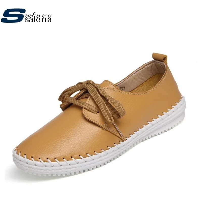 

Women Flats Shoes Breathable Work Shoes women Leather Shallow Mouth Shoes 2016 Korea Style Loafers Spring Autumn Size35-40 #C421