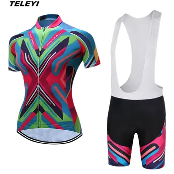 

2017 TELEYI MTB Bike Jersey Bib shorts sets Ropa Ciclismo Jersey Women Cycling Clothing Pink bicycle Top Bottom Padded maillot