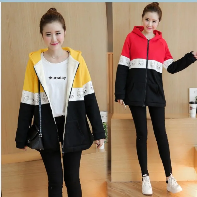 

669902019 Maternity wear 2019 autumn/winter new Korean version thickened coat casual stitching with velveteen maternity coat