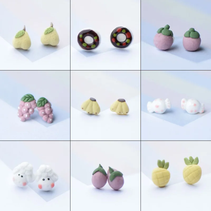 

Cute Candy Handmade China Ceramic Fruit Banana Pineapple Sheep Stud Earrings For Girl Fashion Sweet Earring Jewelry Accessories