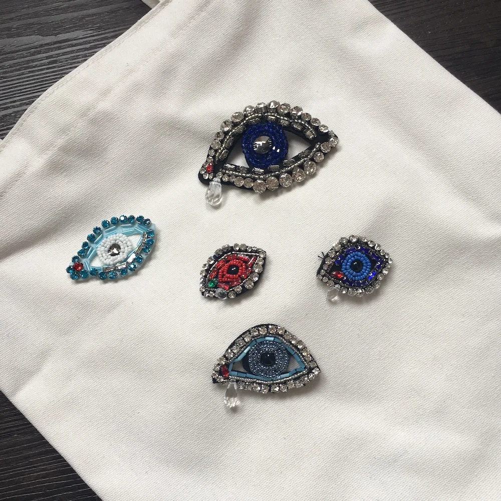 

1Pcs Handmade 5Types Eyes Beaded Rhinestone Applique Patches Sew on Beaded Patches for Clothing LSHB664