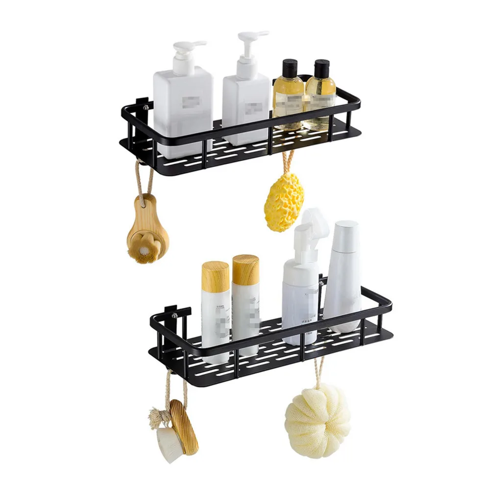 Bathroom Shelf Aluminum Black Shower Caddy with Hook Shampoo Soap Perfume Holder Bath Storage Organization etagere salle de bain