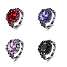 Fashion Square Zircon Rings for Women Gun Black Plating Flower Crystal Party Wedding Finger Ring Accessorise Jewelry