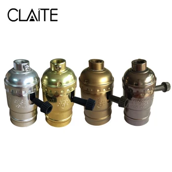 

CLAITE Vintage E26 E27 Aluminum Retro Antique Lamp Base Holder Screw Aluminum Shell Bulb Light Socket 4 Colors with Switch 220V
