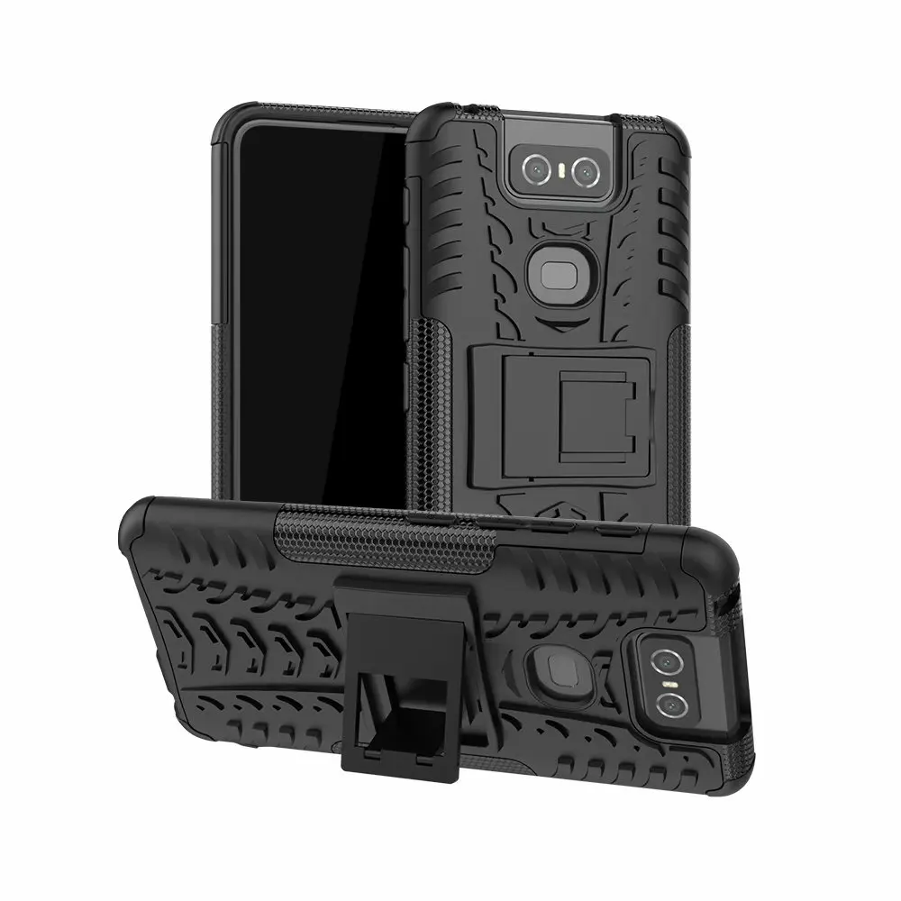 

Armor Tough Rugged Shockproof Dual Layer Hybrid Hard/Soft Slim Protective Case with stand for ASUS Zenfone 6 ZS630KL