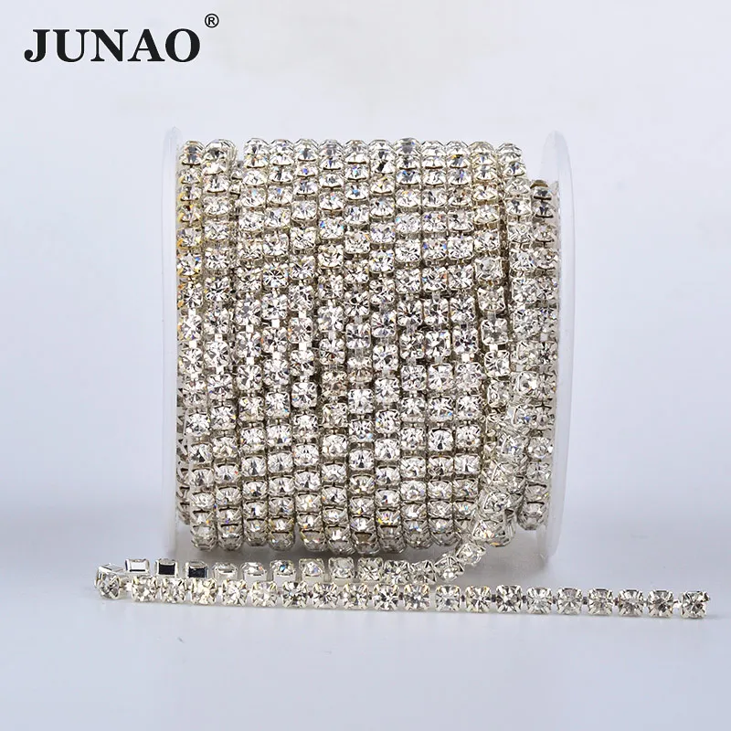 JUNAO SS6 SS12 SS18 золотые стразы для шитья цепочка бахрома Хрустальная лента отделка