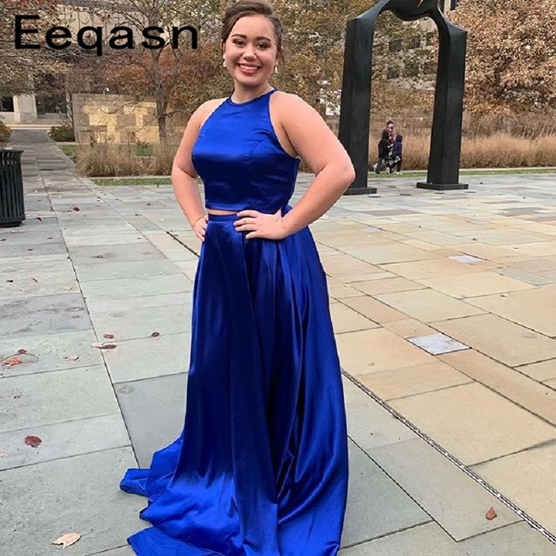 blue two piece homecoming dress