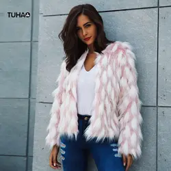 TUHAO искусственный мех пальто 2018 осень зима для женщин куртка розовый белый цвет лоскутное Теплый Личность пушистый лохматый плюшевые