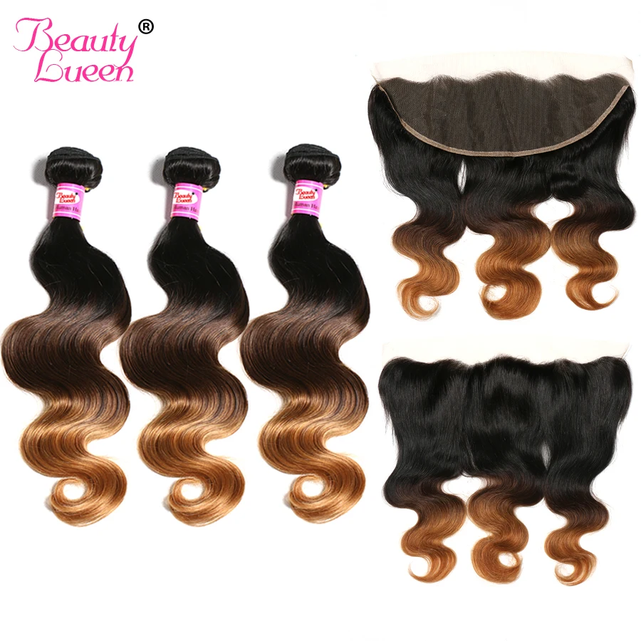 

Lace Frontal Closure With Bundles Brazilian Human Hair Weave Ombre Body Wave 3 Bundles With Closure Blonde Nonremy Extensions