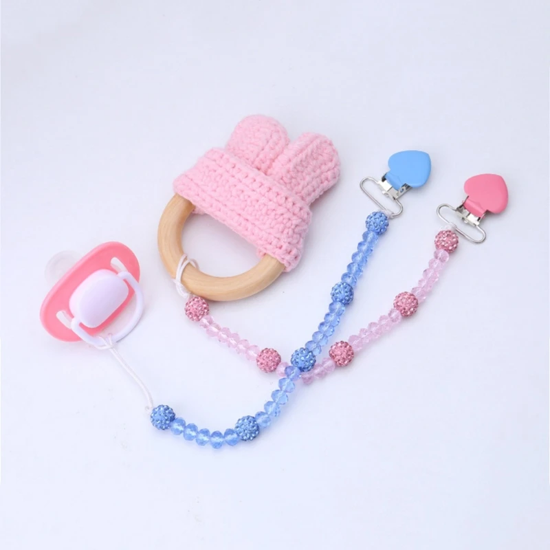 Lovely Crystal Hand Made Pacifier Clips Soother Chain Dummy Soother Nipple Leash Strap Baby Love